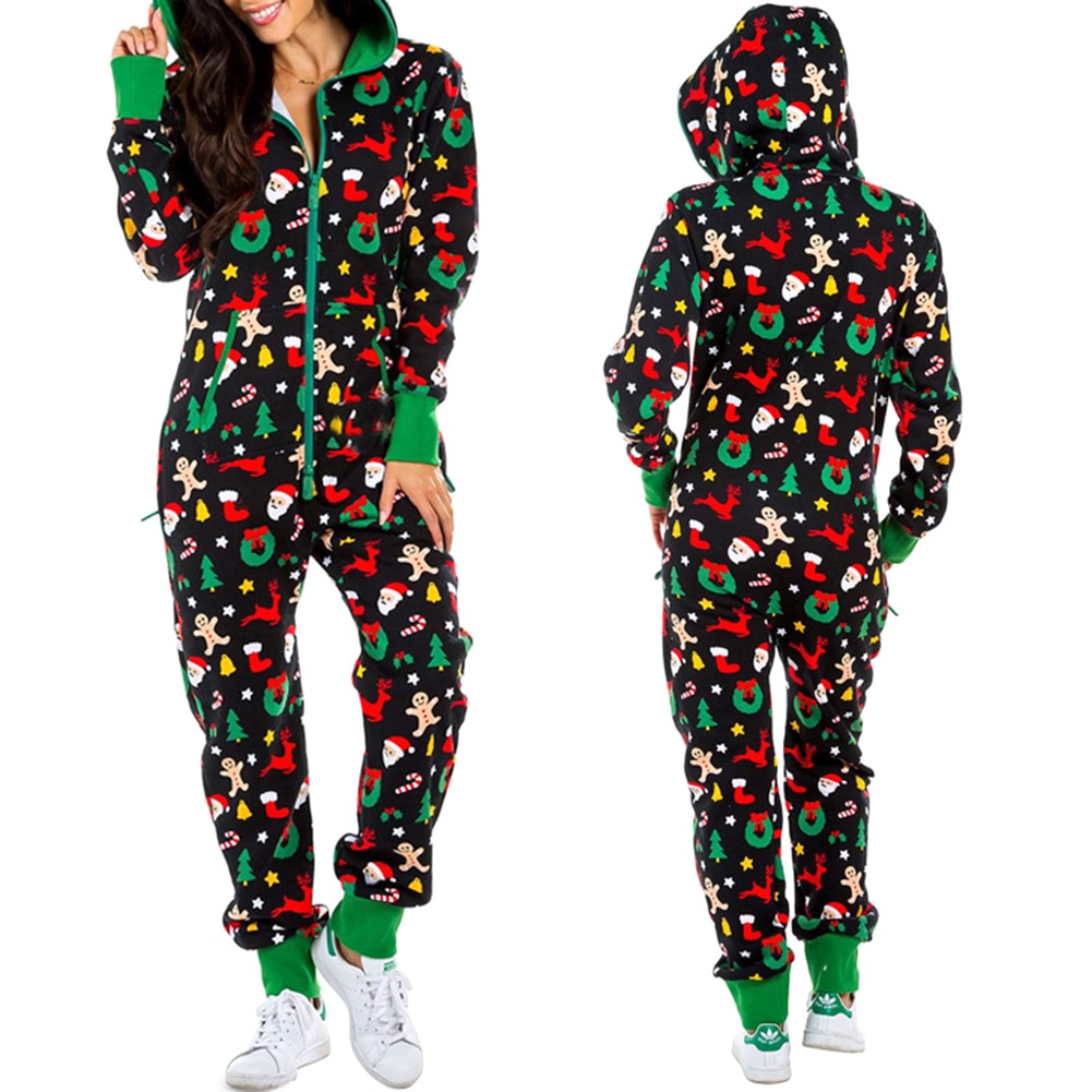 Pyjama Femme Noël à Capuche – Combinaison En Flanelle, Manches Longues, Poches, Cadeau Romantique