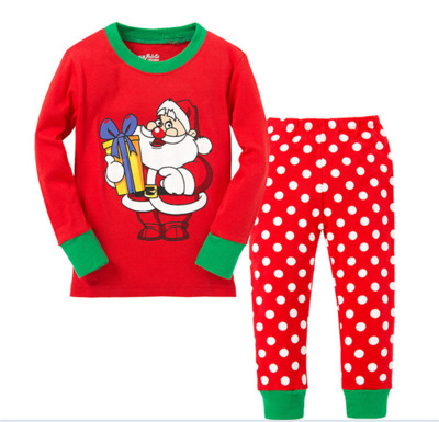 Ensemble Pyjama De Noël Enfant Rouge Et Vert « Le Père Noël Et Son Cadeau »