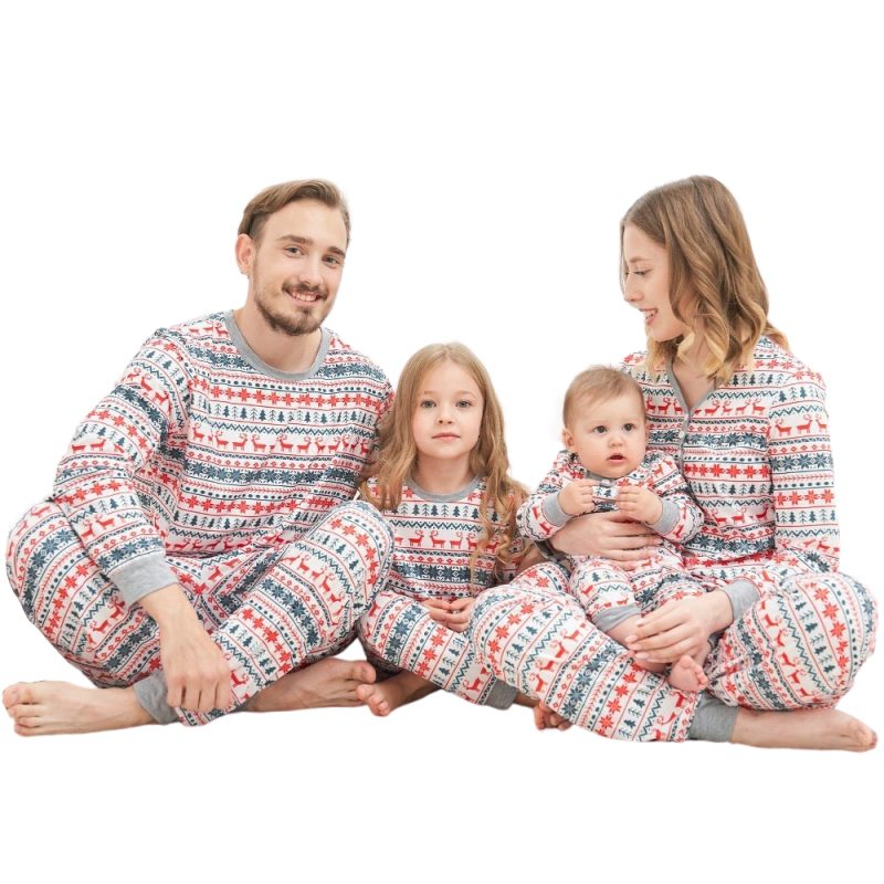 Pyjama De Noël Famille « Cerfs, Sapins, Flocons »