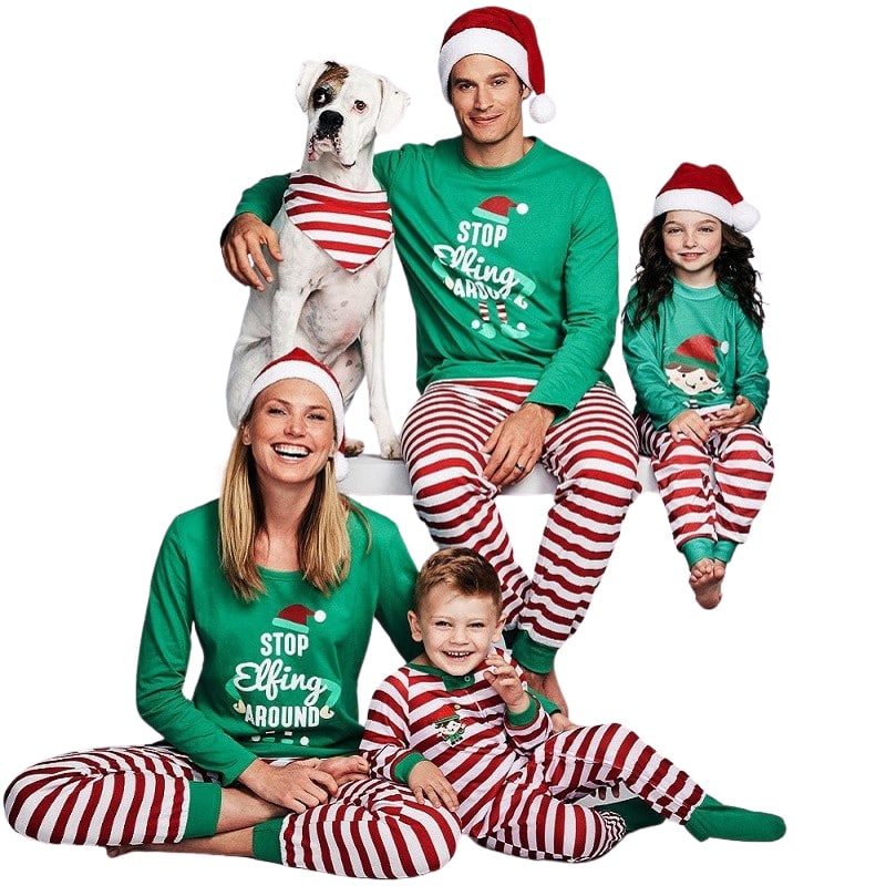 Pyjama De Noël Famille Vert « Chapeau De Noël »
