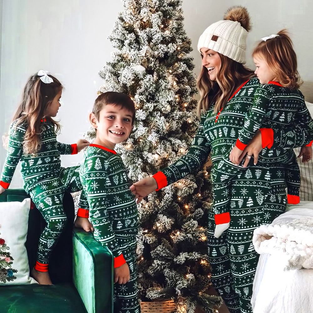 Pyjama Famille Noël - Ensemble Assorti Papa, Maman, Enfants - Motif Sapin Et Carreaux - Coton Doux